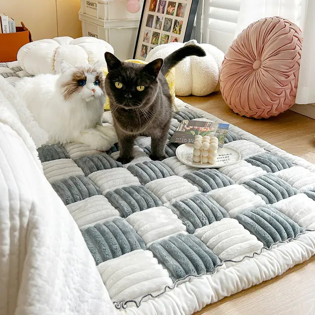 Plush Plaid Pet Mat Bed Couch Cover